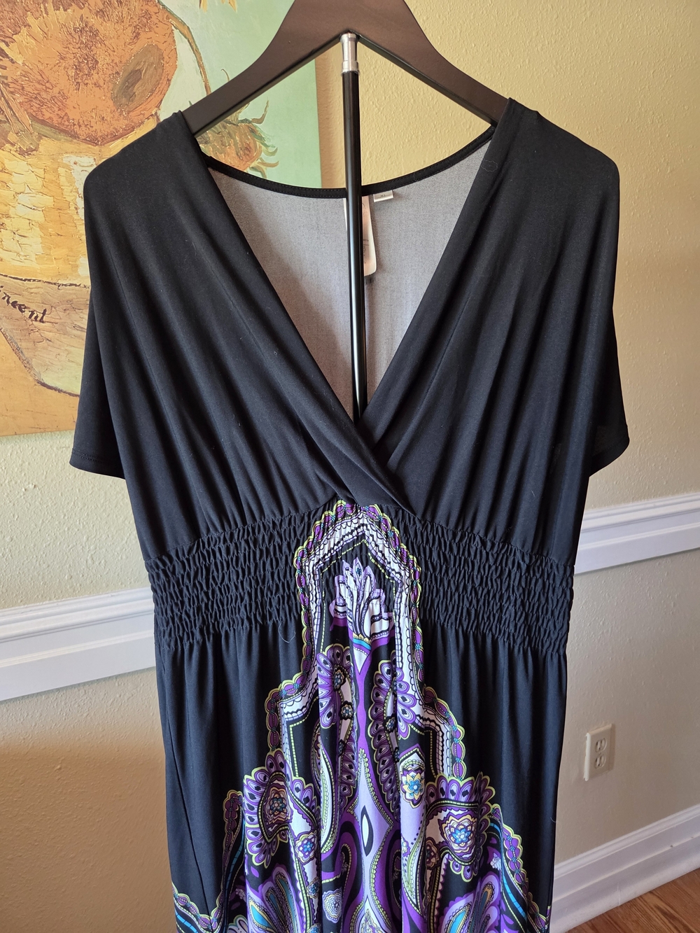 ❤️ 3/$24 Black Maxi Dress with Purple Paisley Print - Picture 3 of 4